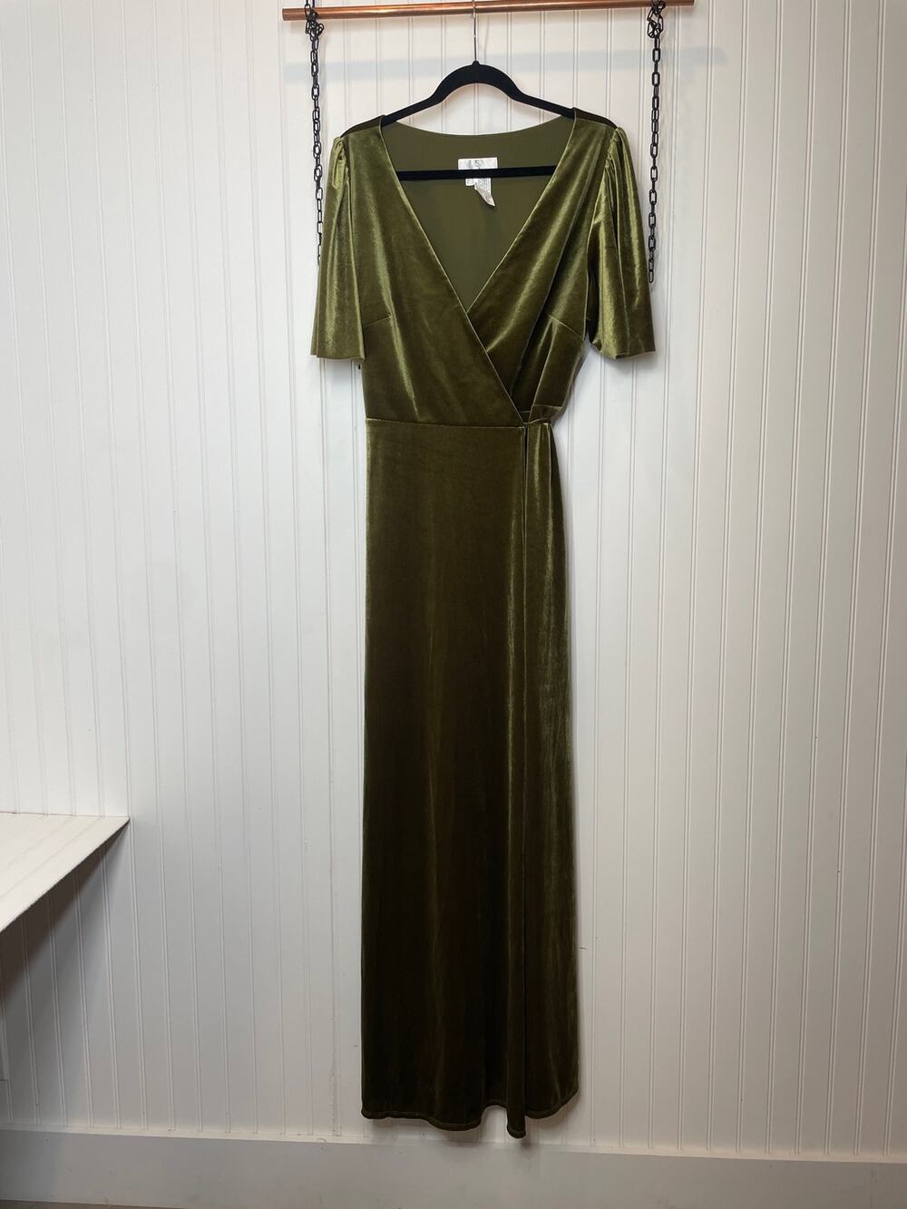 NWT Sorella Vita 9660 Velvet Velour Green Wrap Maxi Dress Bridesmaid Size 12